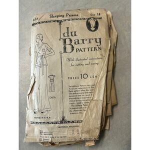 Vintage 1930's DuBarry Pattern #616 Women's Sleeping Pajama Size 18
